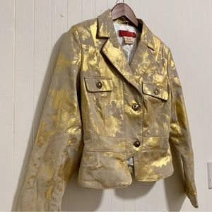 Hot Kiss Metallic Gold and Tan Suede Bomber Jacket
